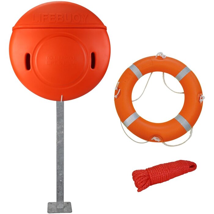 Reddingsboei In Kast op Paal met Reddingslijn