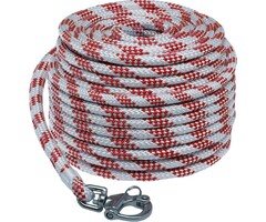 10mm x 30m Pre-Spliced Main Halyard with Snap Shackle White-Red