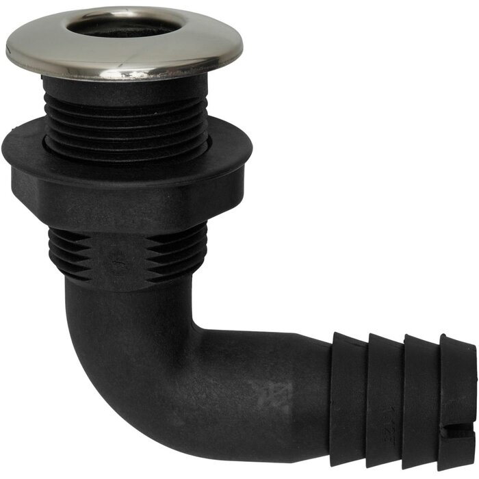 Through Hull Fitting 90 Degrees 1 1/8" Nylon & SS316