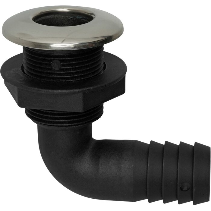 Through Hull Fitting 90 Degrees 1 1/4" Nylon & SS316
