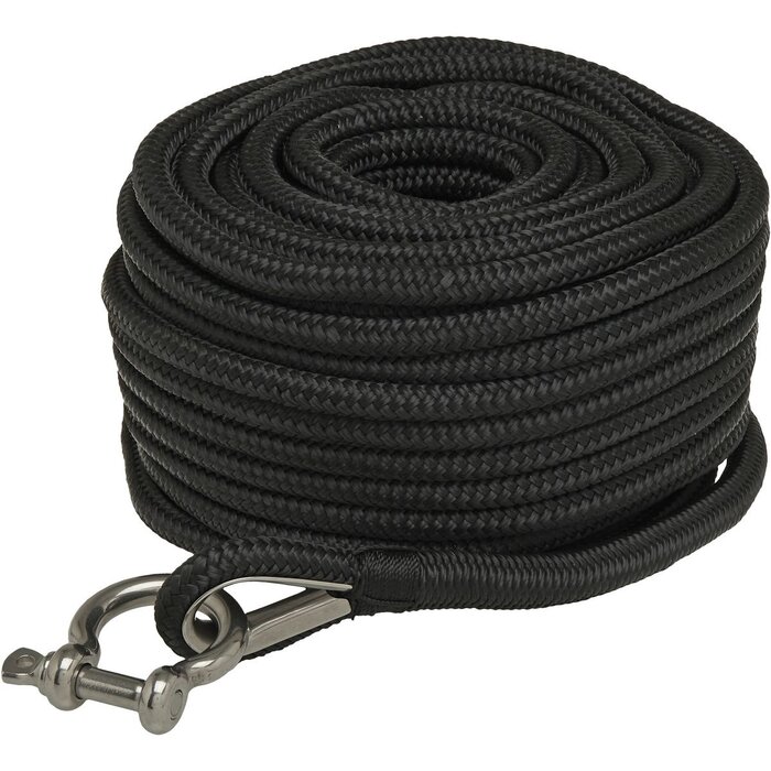 Ankerloodlijn 10mm x 15m Polyester Zwart
