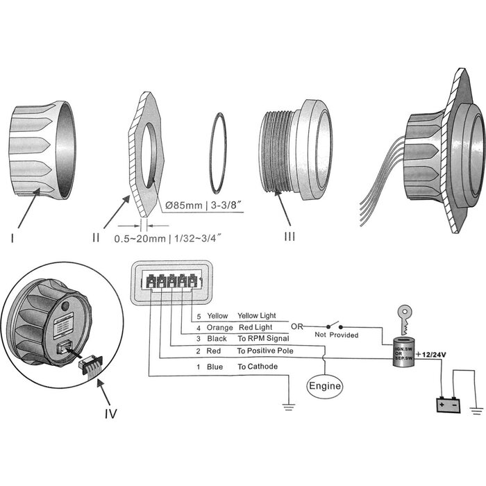 Boat Tachometer with Digital Hour Meter 8000 RPM