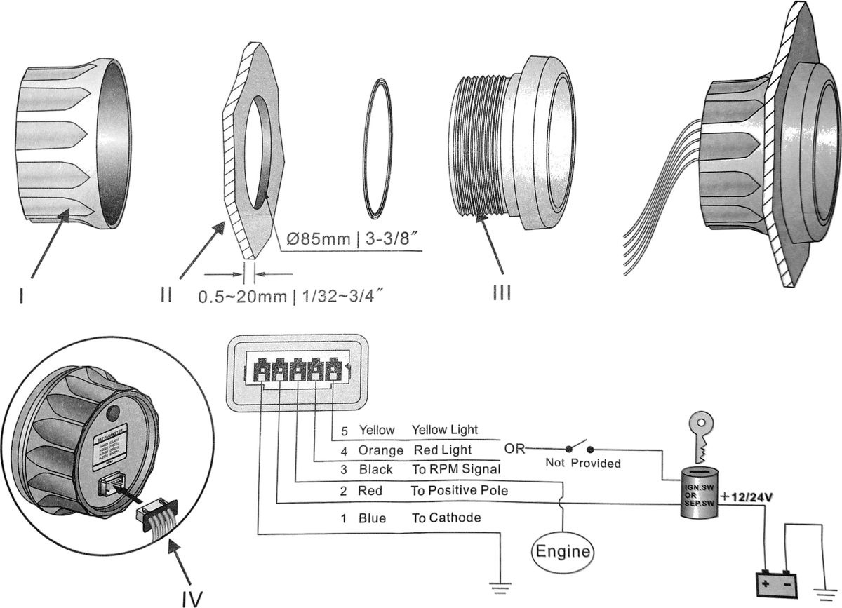 Boat Tachometer with Digital Hour Meter 8000 RPM