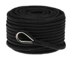 8mm x 30m Anchor Rope with SS316 Thimble Polyester Black
