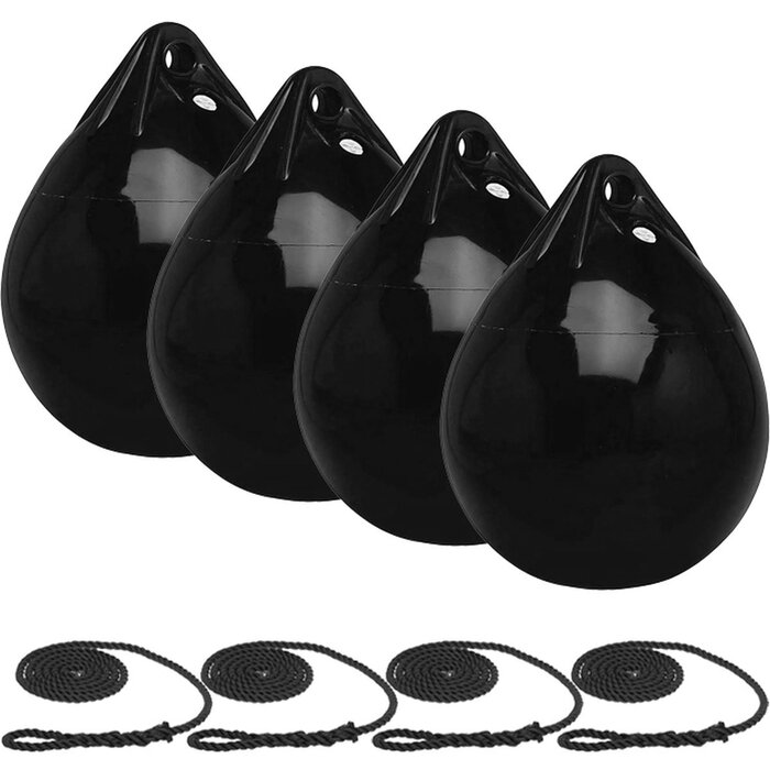 Round Boat Fenders with Rope 29x22cm set of 4 Black
