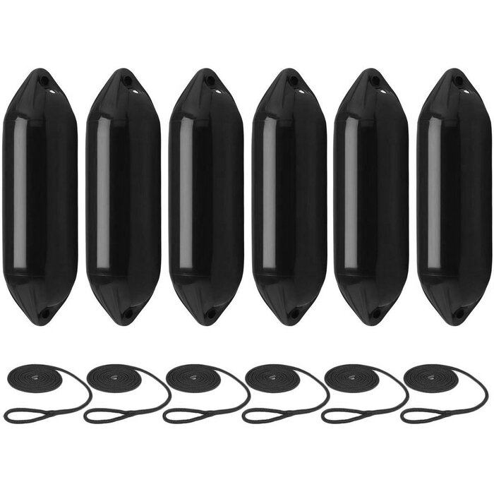 Fenders with Rope 73x21cm set of 6 Black