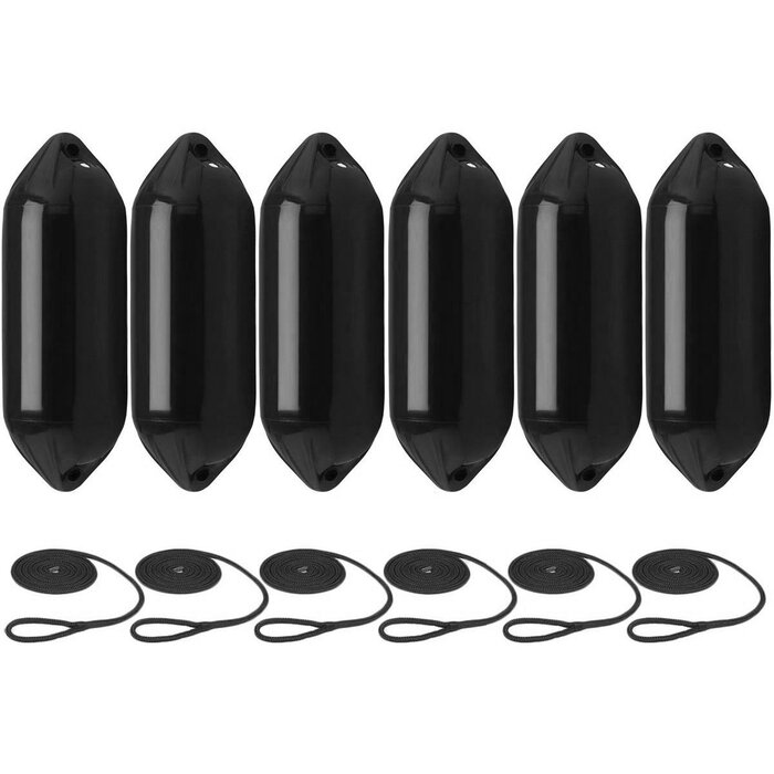 Fenders with Rope 60x21cm set of 6 Black