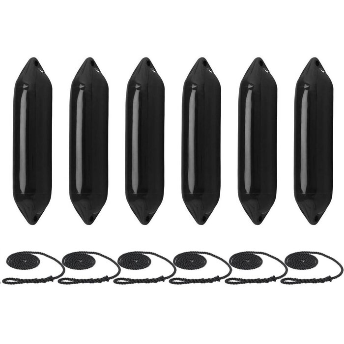 Fenders with Rope 60x14cm set of 6 Black