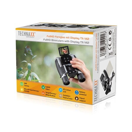 Technaxx Binoculars with Full HD display, 5MP camera for video and photos