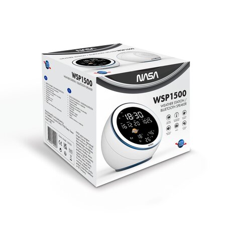 NASA Weather Station + Bluetooth Speaker - White - Indoor and Outdoor Temperature