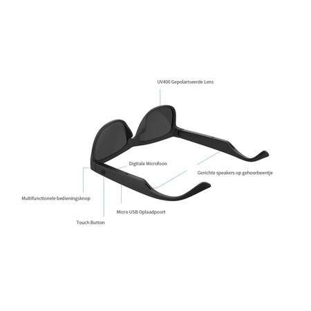 Caliber Soundglasses Intelligente Bluetooth-Sonnenbrille – Polarisierte Gläser – Einfache Bedienung – Mikrofon – Schwarz