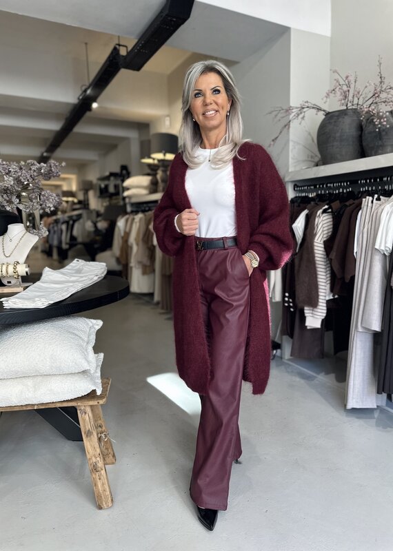 Gilet long en mohair bordeaux