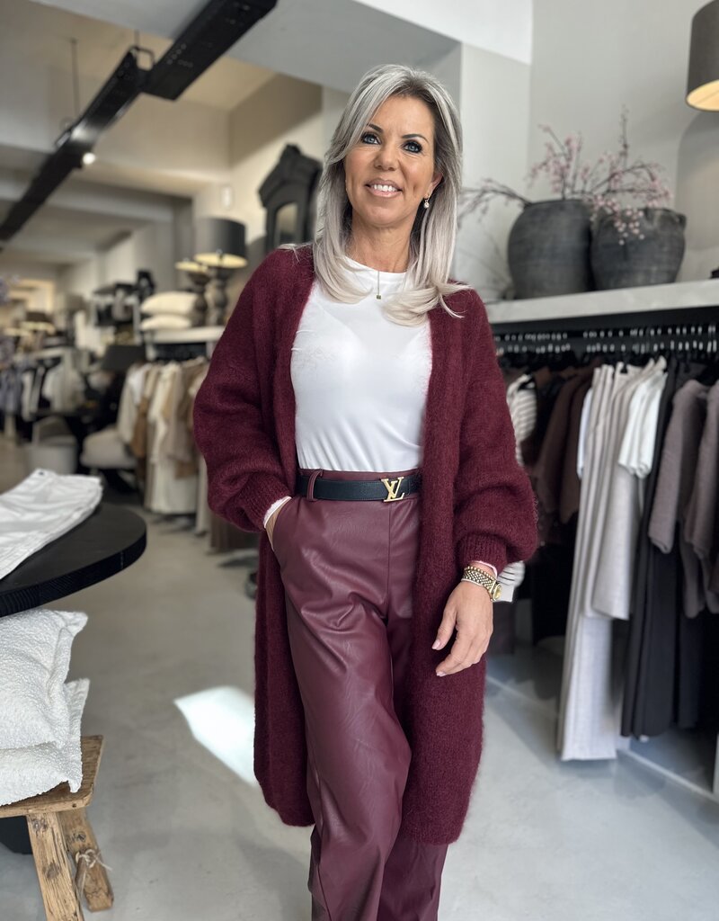 Gilet long en mohair bordeaux