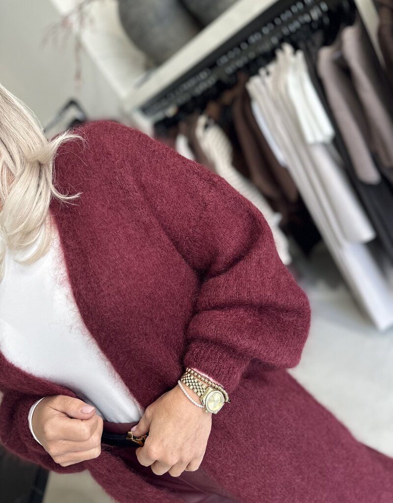 Strickjacke Mohair lang bordeaux