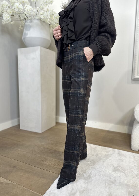 Pantalon Cleo à Carreaux Marron