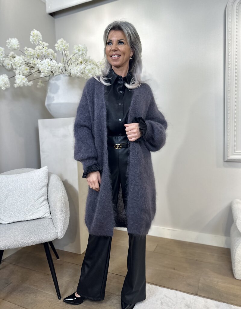 Vest Mohair lang licht/donker grijs