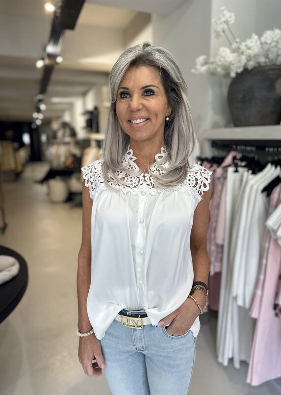 Top Fleur blanc cassé