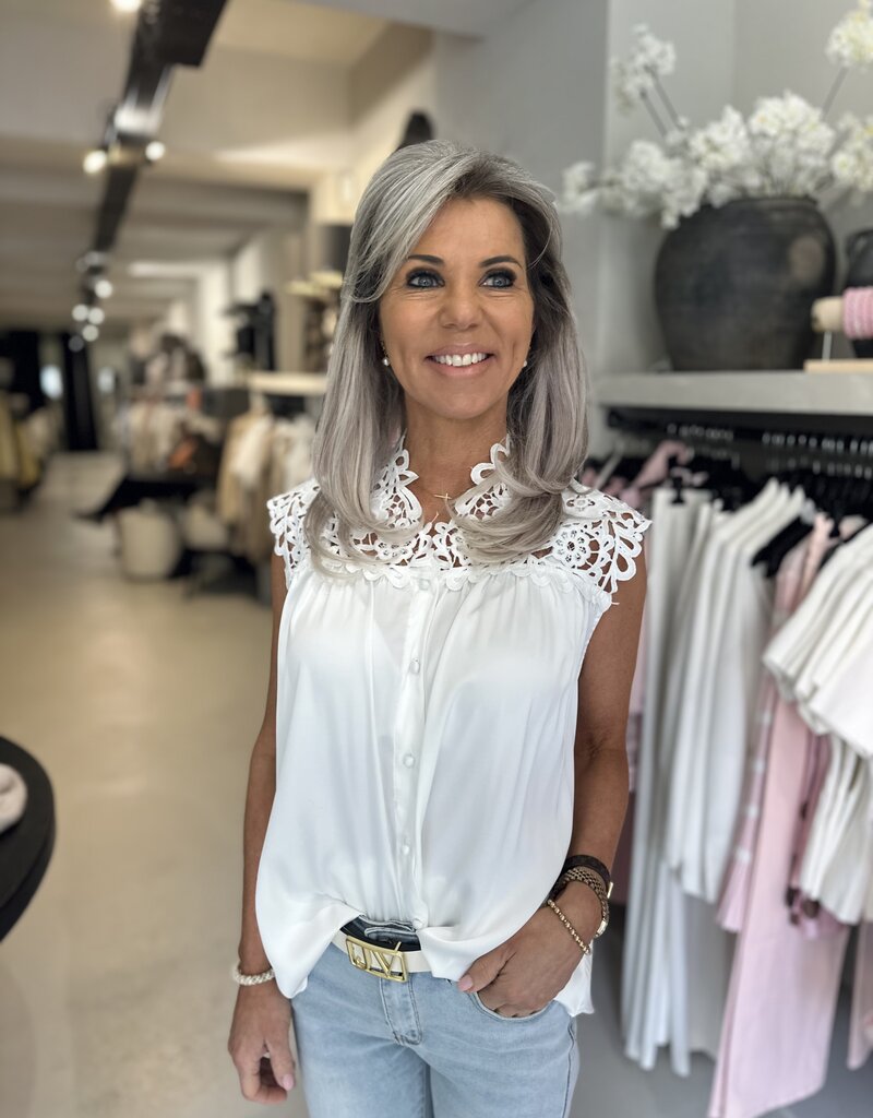 Top Fleur blanc cassé