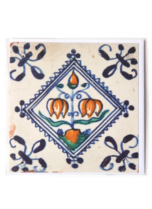 Double carte, tuile bleue de Delft, bulbe à fleurs