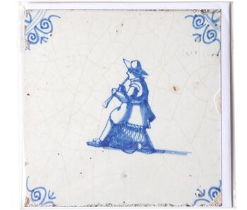 Doble tarjeta, azulejo azul de Delft, músico