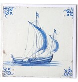 Doble tarjeta, Azulejo azul de Delft, Velero Doble tarjeta, Azulejo azul de Delft, Velero