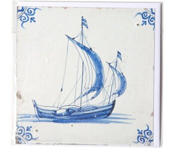 Double card, Delft Blue Tile, Sailing Ship