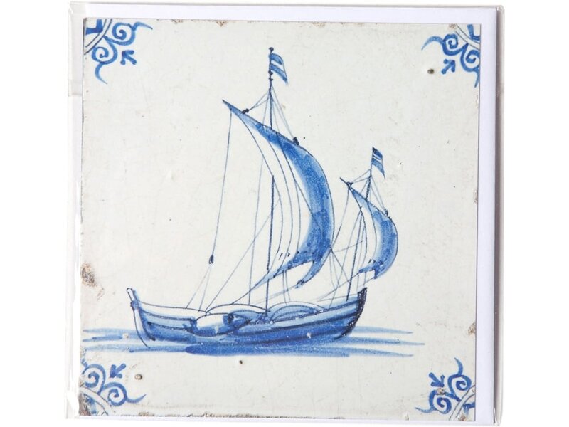 Doppelkarte, Delfter blaue Kachel, Segelschiff
