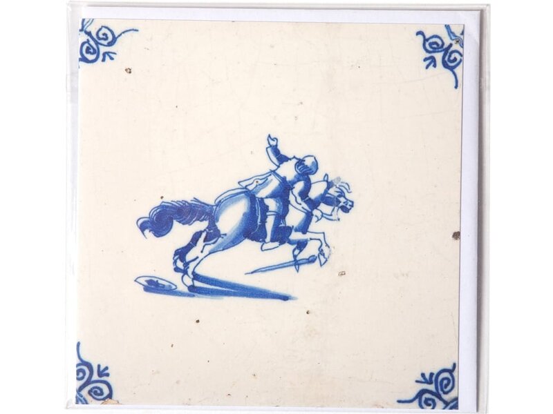 Doble tarjeta, azulejo azul de Delft, Jinete