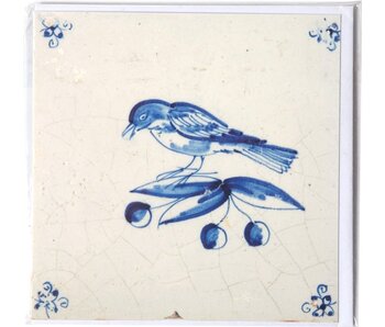Doppelkarte, Delfter blaue Kachel, Vogel auf einem Ast