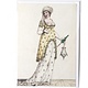 Card, Lady in white-yellow dress with green umbrella