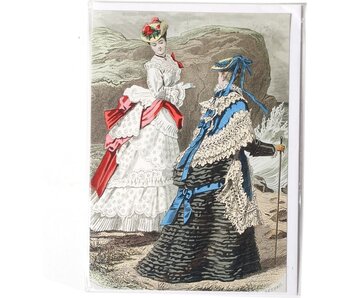 Card, Two ladies at rocky seaside