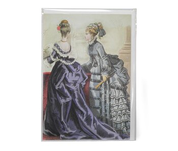 Doble tarjeta, dos damas en morado y verde