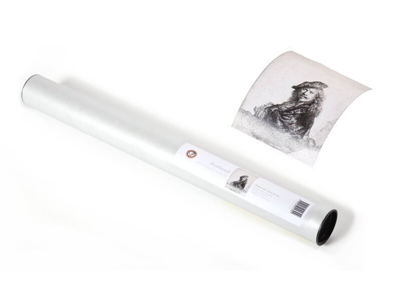 Cartel, 50 x 70 cm, autorretrato apoyado en un alféizar de piedra, Rembrand