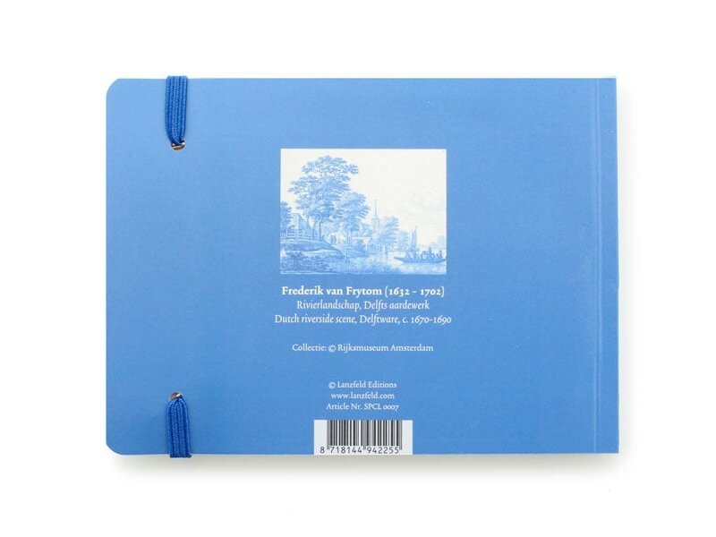 Cuaderno de bocetos, paisaje holandés del río en azul de Delft, Frytom