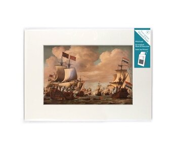 Passe-partout met reproductie, L, Schepen op zee, Van de Velde