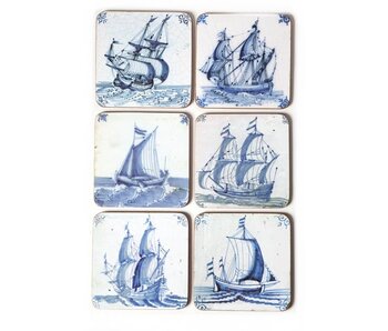 Coasterset of 6, Delft Blue Tiles - Ships