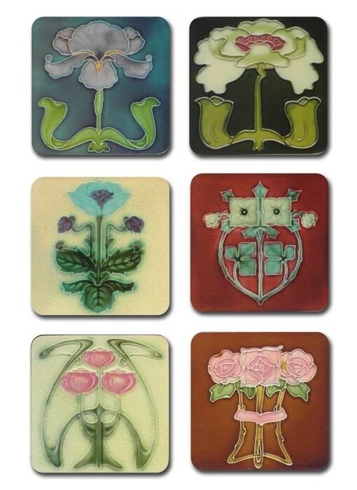 Coasters  Art Nouveau FlowerTiles from the 1900-1910