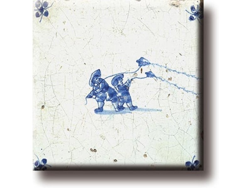 Imán de nevera, Azulejo azul de Delft, Juegos infantiles: vuelo de cometas