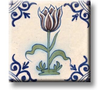 Aimant pour réfrigérateur, carrelage bleu de Delft, tulipe de couleur aubergine