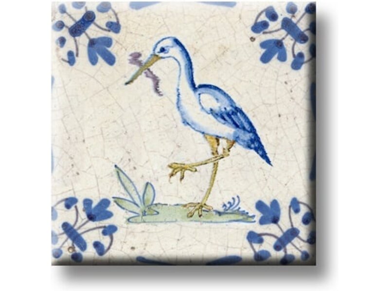 Koelkastmagneet, Delfts blauwe tegel, Ooievaar