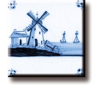 Aimant pour réfrigérateur, carrelage bleu de Delft, Moulin «Les Trois Sœurs»