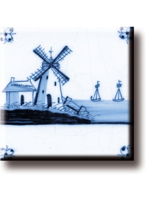Fridge magnet, Delft blue tile, Mill 'The Three Sisters'
