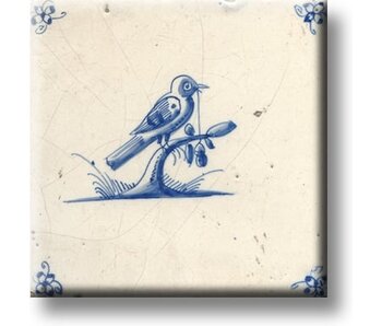 Imán de nevera, azulejo azul de Delft, pájaro en una rama