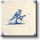 Fridge magnet, Delft blue tile, Bird on a branch