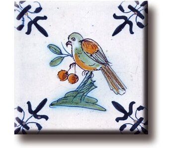 Aimant pour réfrigérateur, carrelage bleu de Delft, oiseau aux baies