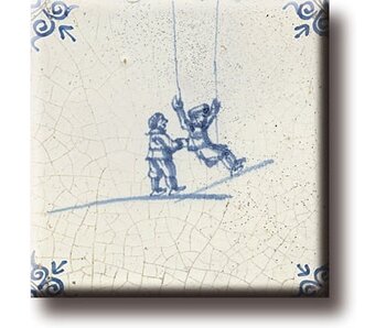 Fridge magnet, Delft blue tile, Children's games, swinging
