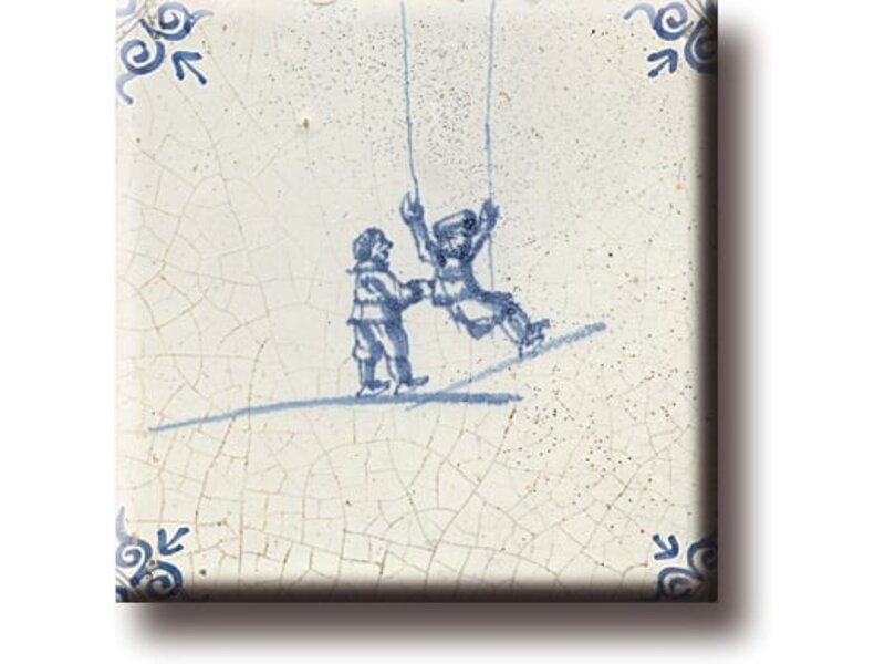 Imán de nevera, azulejo azul de Delft, juegos infantiles, columpios