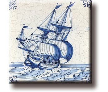 Fridge magnet, Delft blue tile, Merchant ship