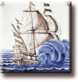 Fridge magnet, Delft blue tile, East Indies Ship