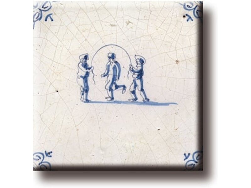 Imán de nevera, azulejo azul de Delft, juegos infantiles, saltar la cuerda